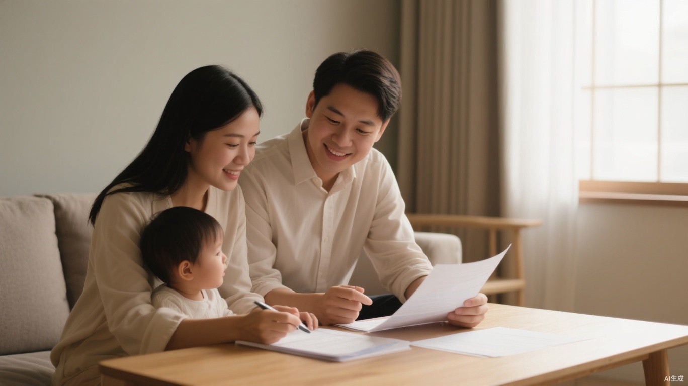 已婚伴侣在家中一起研究海外代孕目的地與预算文件
