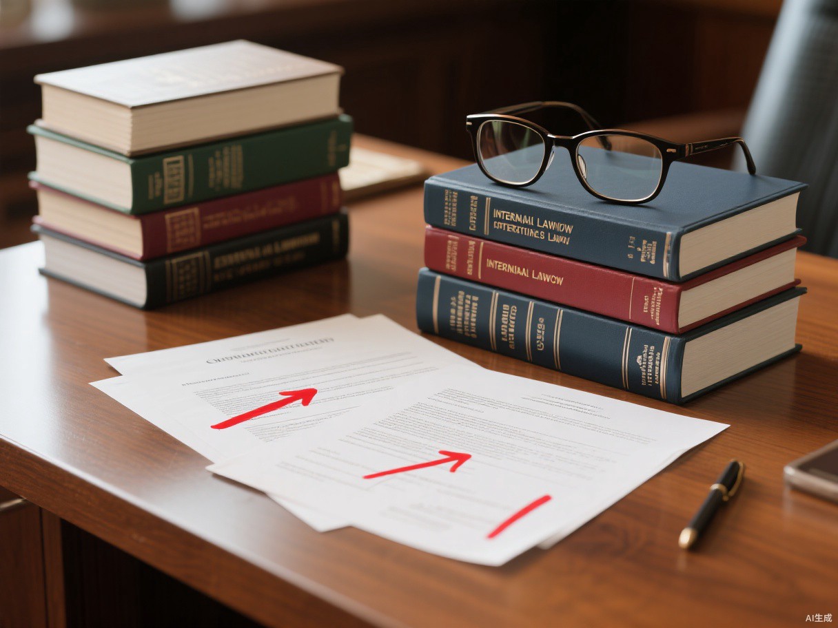 國际法書籍與带有红色修訂批注的代孕合同文件