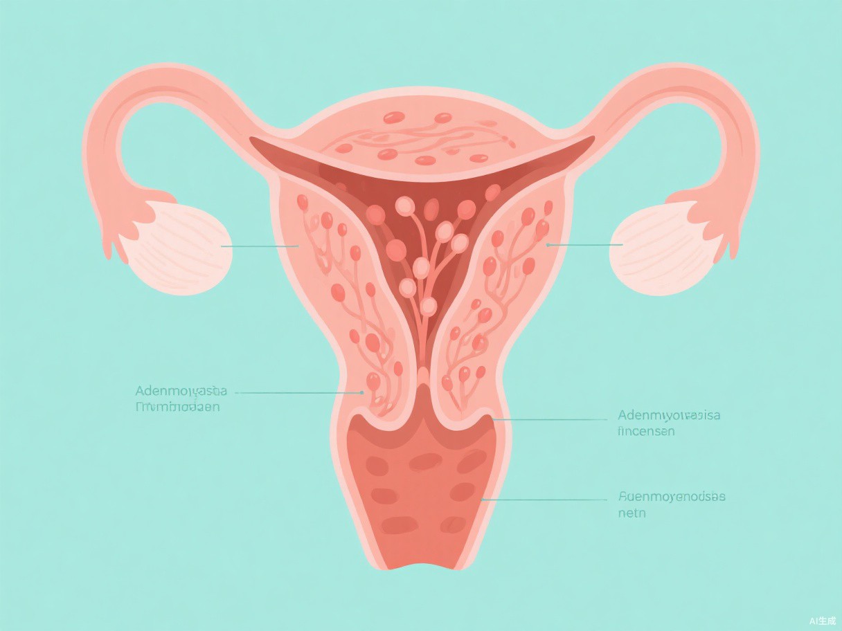 正常子宫與腺肌症子宫解剖對比插画