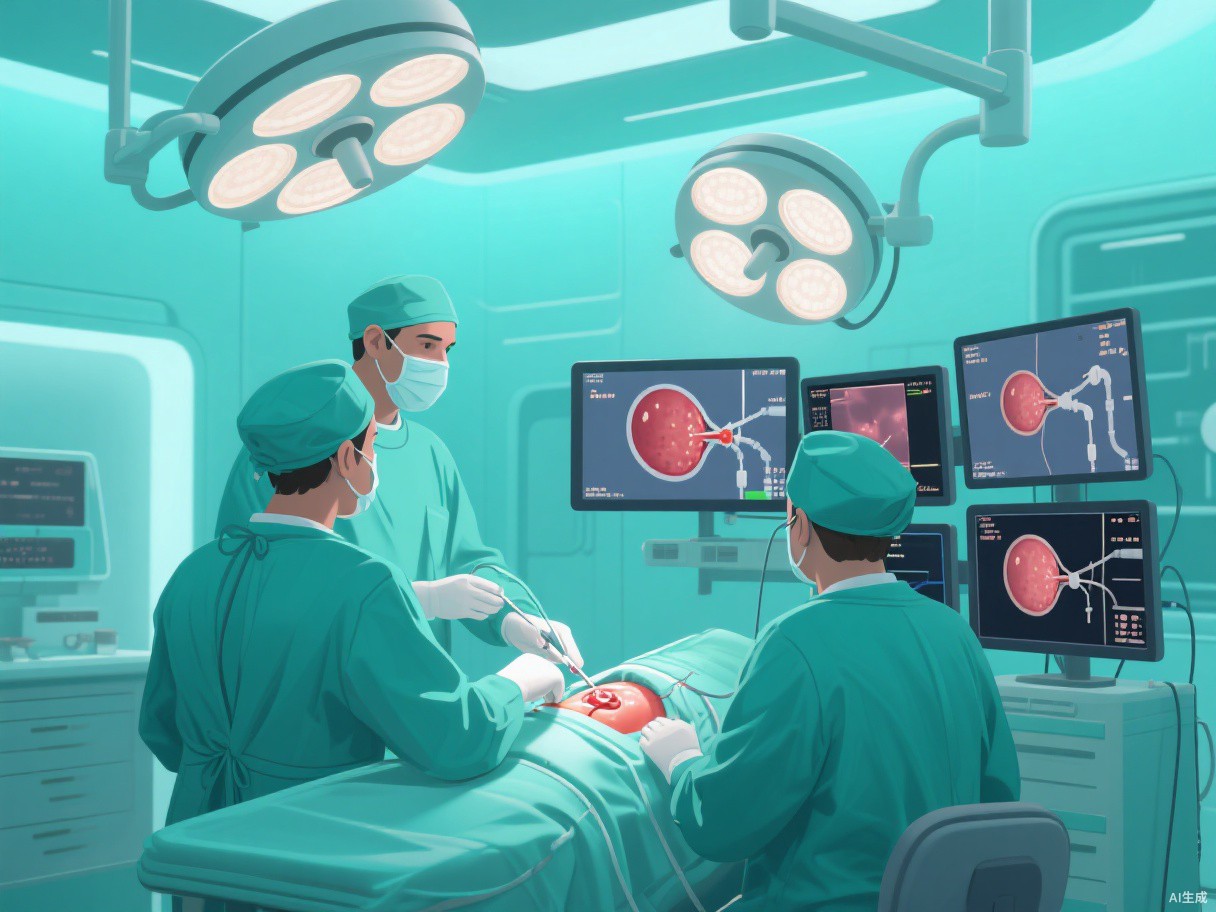 腹腔镜下巧克力囊肿剥除手術場景医学插画