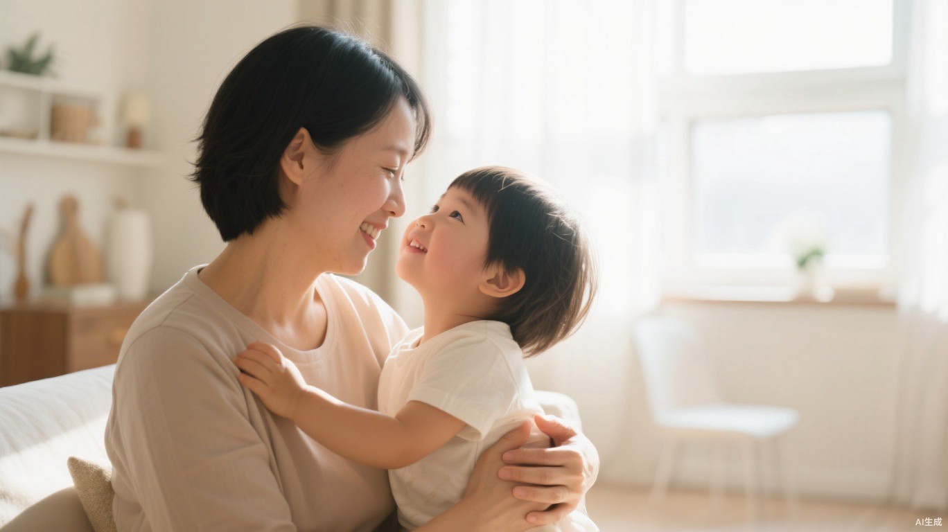 肿瘤康复者與健康孩子在阳光家中的温馨亲子時光