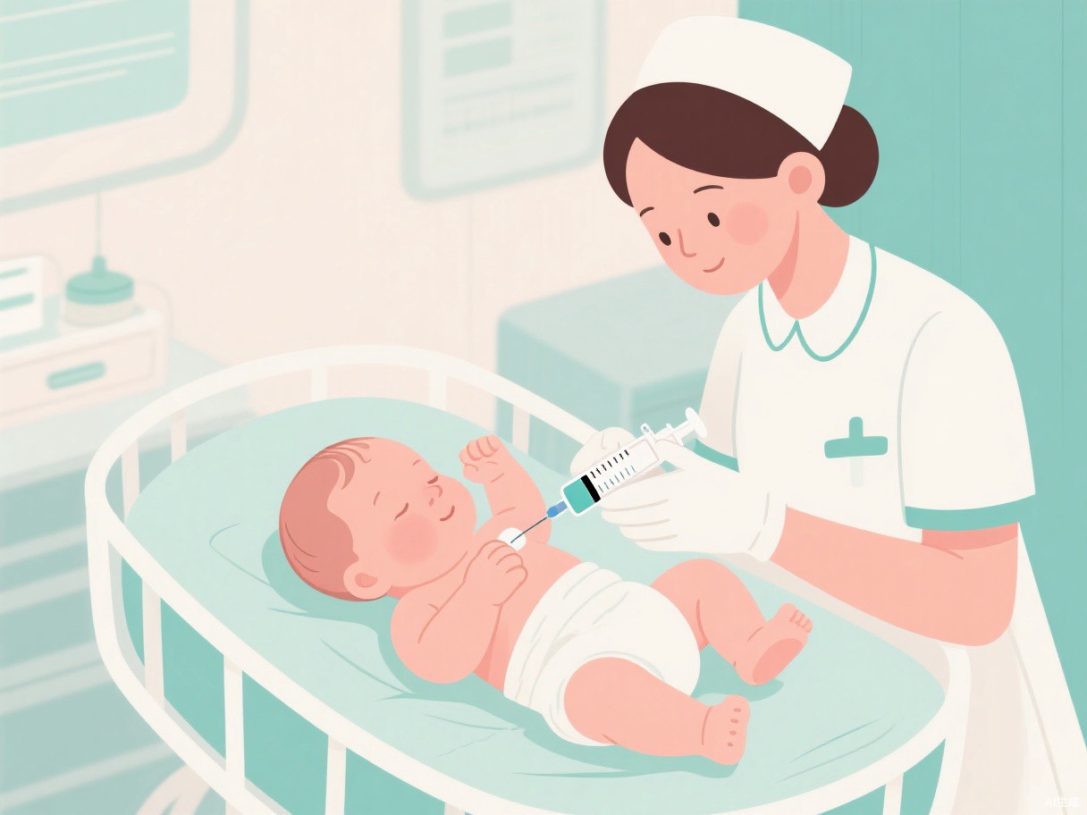 新生兒出生后接种乙肝免疫球蛋白與乙肝疫苗的医学插画